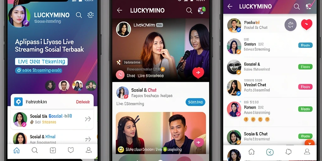 Antarmuka menarik aplikasi LUCKYMINO saat siaran langsung.